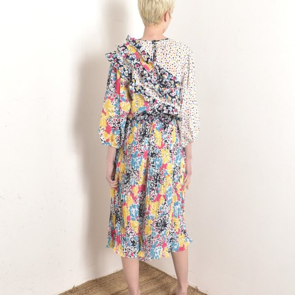 VINTAGE 1980S SUSAN FREIS MIXED PRINT DRESS-S/M - Picture 6 of 9